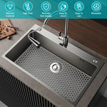 tapis protection évier silicone gris moderne antidérapant nid d'abeille hexagonal central respectueux environnement cuisine