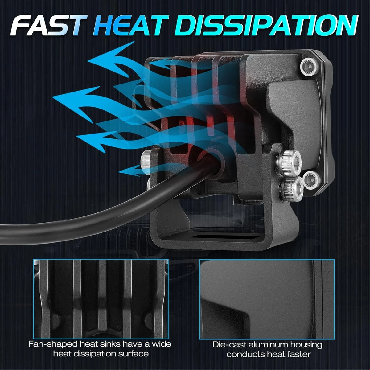 feux travail led noir 50w ip68 étanche ajustables haute luminosité off road unique optique