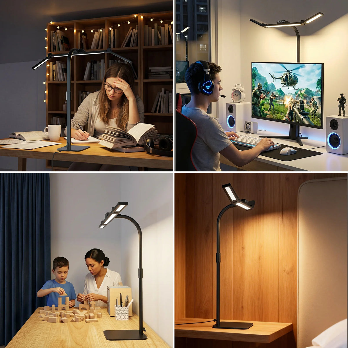 lampe moderne led noir flexible bras articulé interrupteur tactile flux lumineux réglable