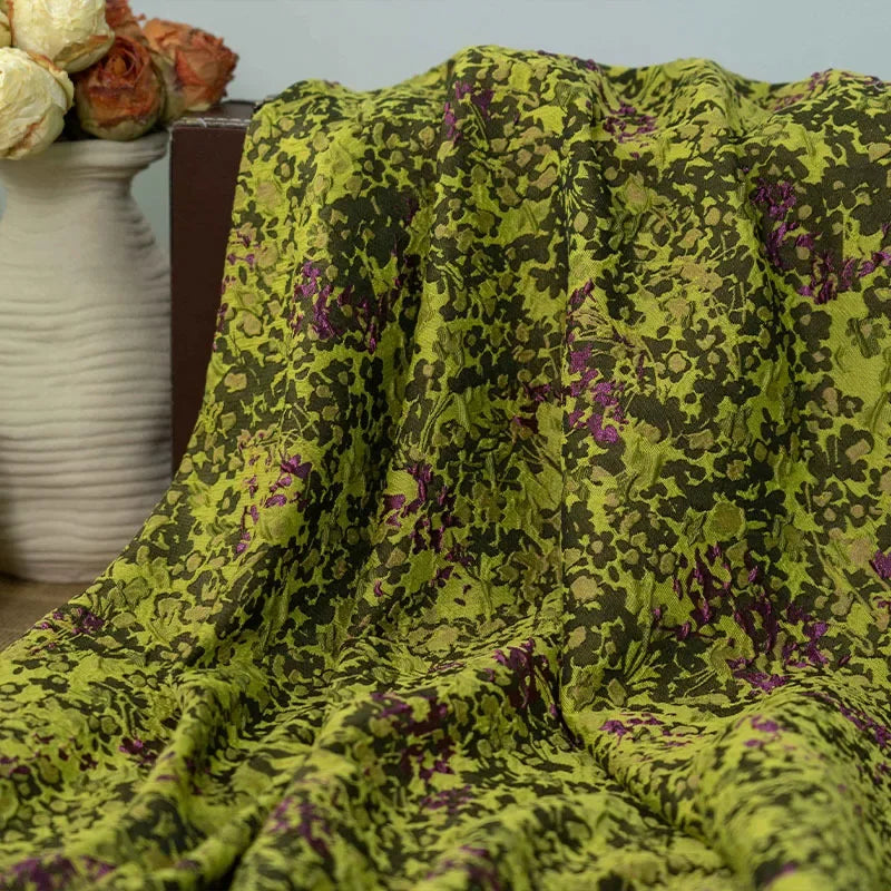 tissu bohème floral vert noir violet polyester texturé motifs végétaux robe jupe sac main