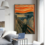 tableau abstrait the scream peinture huile lignes ondulées deco maison mur vertical orange noir