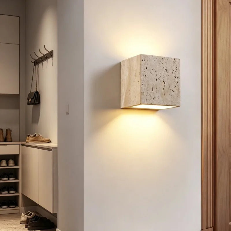 applique murale moderne pierre naturelle beige texture granulaire led entrée chambre étude