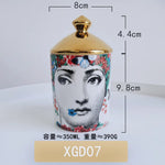 boîtes bougies parfumées art déco moderne vintage illustrations visages géométriques 350ml