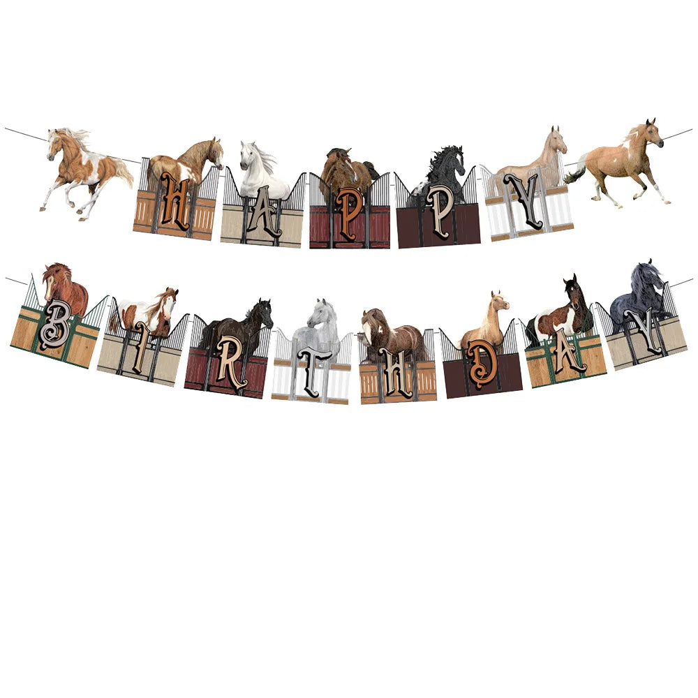 décoration fête anniversaire thème western ballons chevaux bottes cowboys marron noir blanc