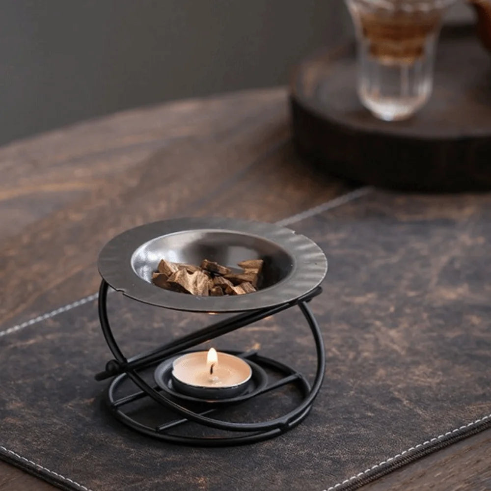 support bougie moderne structure géométrique noir sans holder bougie allumée plat métallique