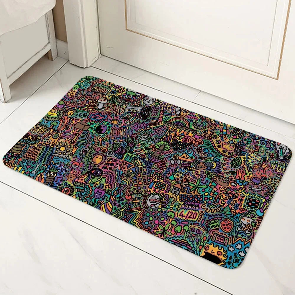 tapis sol mandala géométrique boho noir bleu vert rouge jaune or