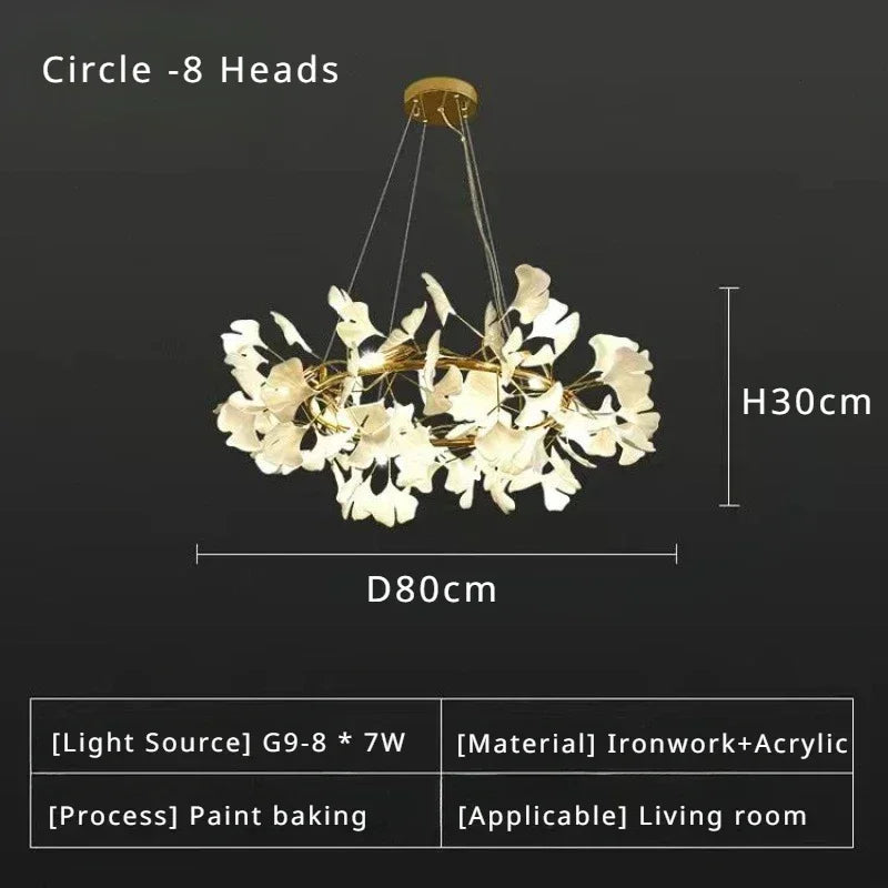 suspension lumineuse feuilles stylisées blanc doré contemporain opacité eyelets chambre salon