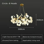suspension lumineuse feuilles stylisées blanc doré contemporain opacité eyelets chambre salon
