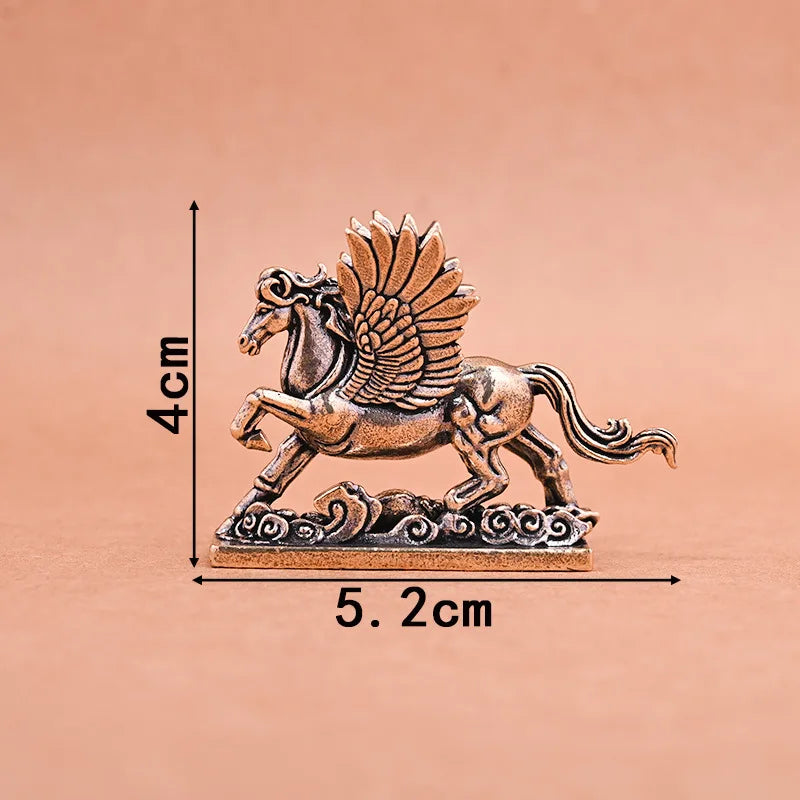 statue cheval bronze doré motifs floraux géométriques artisanal rétro bouclier couronne