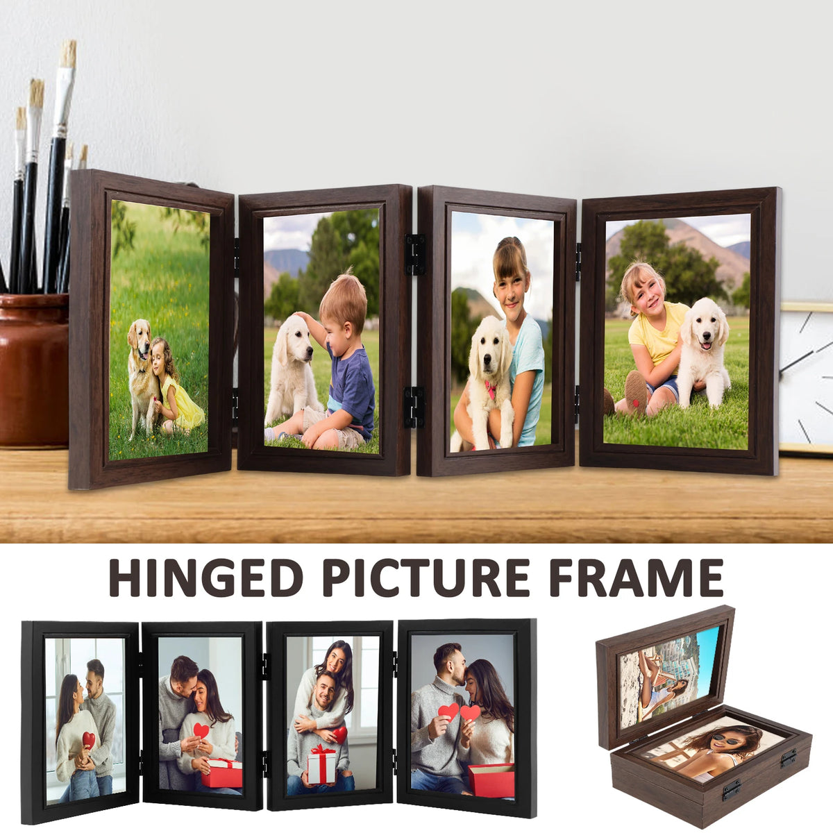 Cadre photo articulé noir contemporain multi cadres bois opacique pliable table chambre