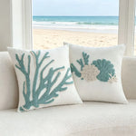 housse coussin carrée marin motif corail bleu 100% polyester blanc decoratif maison lit chaise