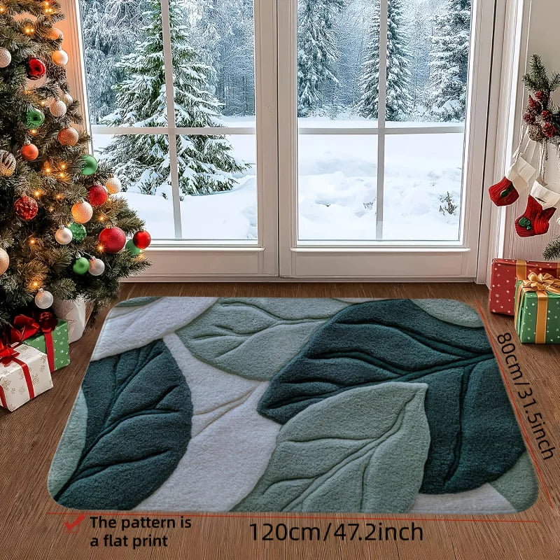 tapis bain vert feuilles moderne antidérapant rapide absorbant coton blanc gris