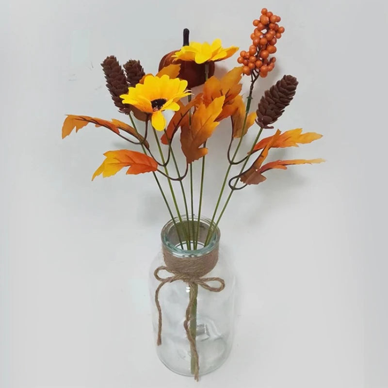 décoration intérieure bouquet fleurs artificielles automnales orange rouge vert noël halloween rustic