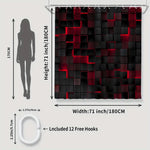 rideau douche géométrique moderne noir rouge tapis bain couvercle toilette 12 crochets