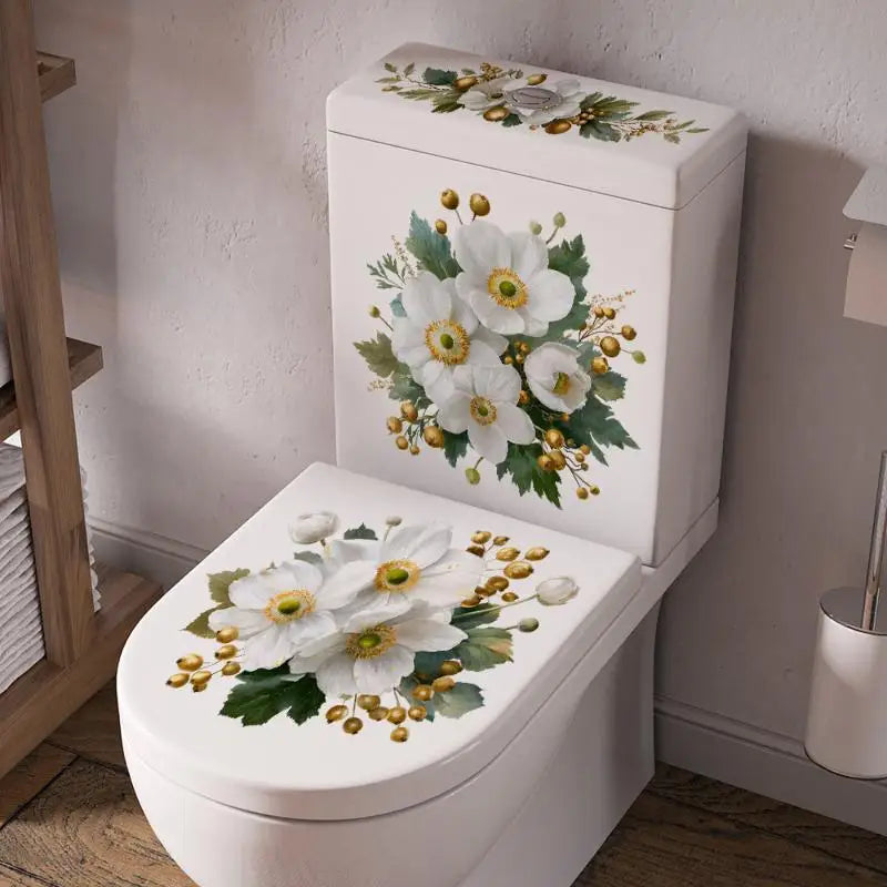 décoration toilettes adhésif fleurs tulipes marguerites lavande blanc classique facile nettoyer sans pelure