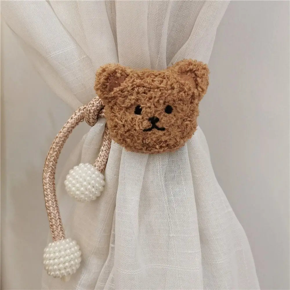 attache cordon fenêtre teddy bear mignon décoration maison tissu doux couleur beige marron clair
