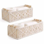 panier rangement tressé bohème motif floral blanc crème robuste utilisation multiple empilable rustic