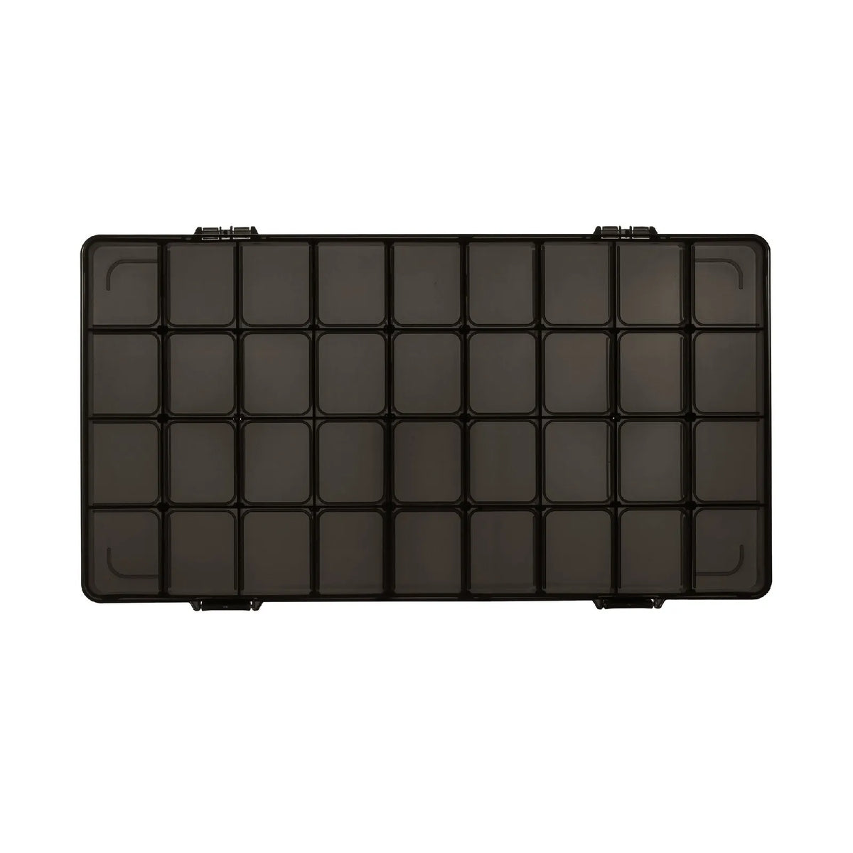 Boîte de rangement noire avec tiroirs ouverts