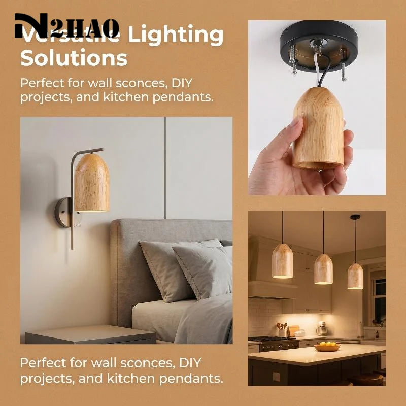lumière suspension bois clair marron moderne minimaliste abat jour fixe mur cable