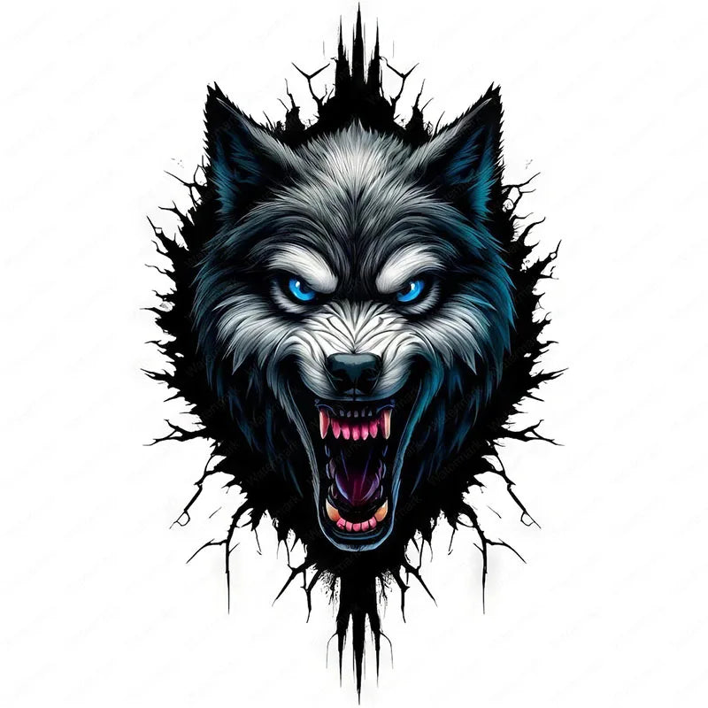 autocollant mural vinyle visage loup colère décoration salle bain sticker murale amovible