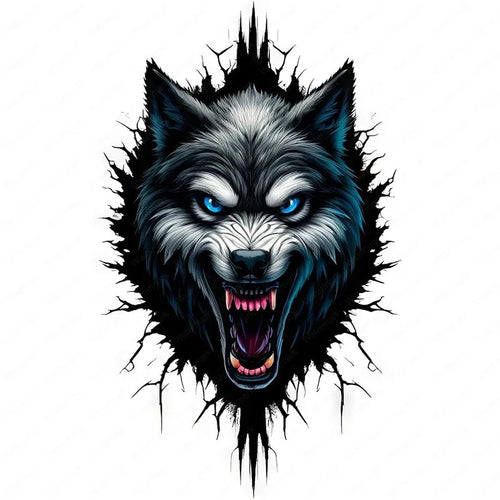 autocollant mural vinyle visage loup colère décoration salle bain sticker murale amovible