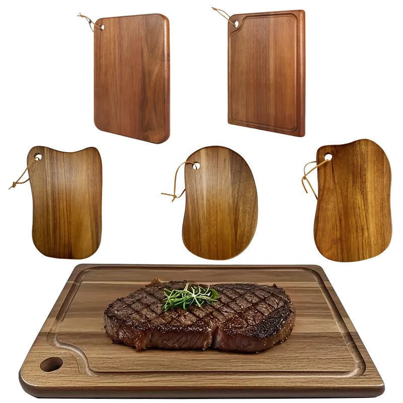 planche découper bois acacia marron clair marron foncé grain naturel rustique moderne