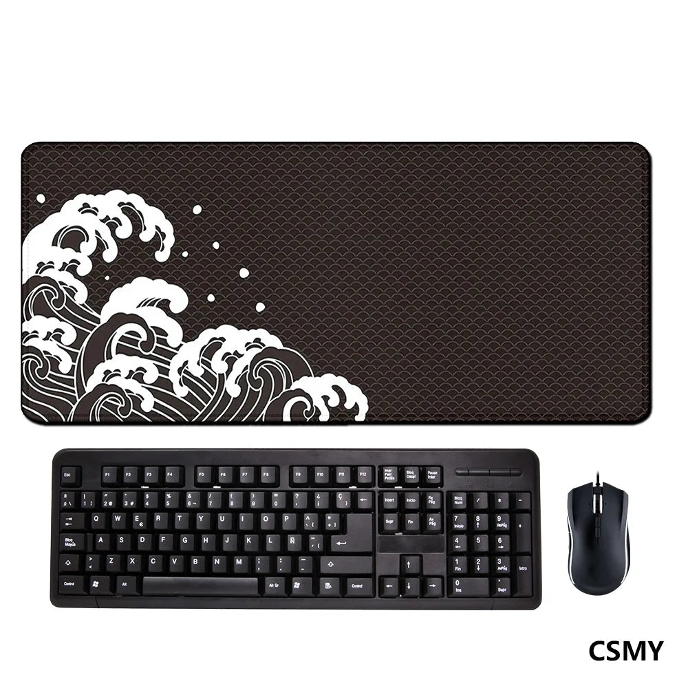 tapis souris noir vague blanche caoutchouc stable moderne jeu fonctionnel