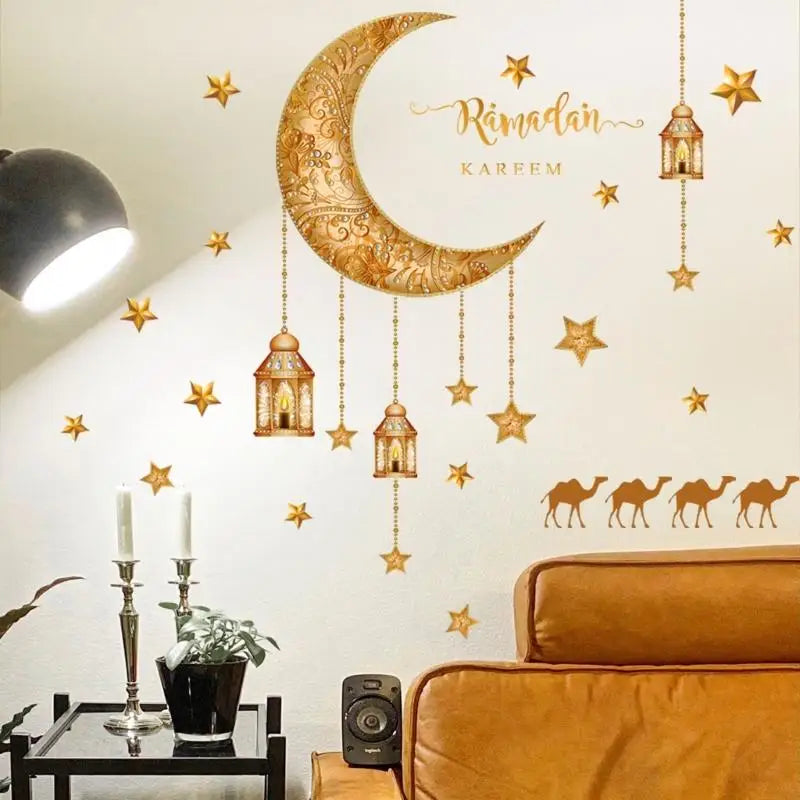 autocollants décoratifs dorés lunes lanternes étoiles floraux camels pvc adhésifs traditionnels festifs
