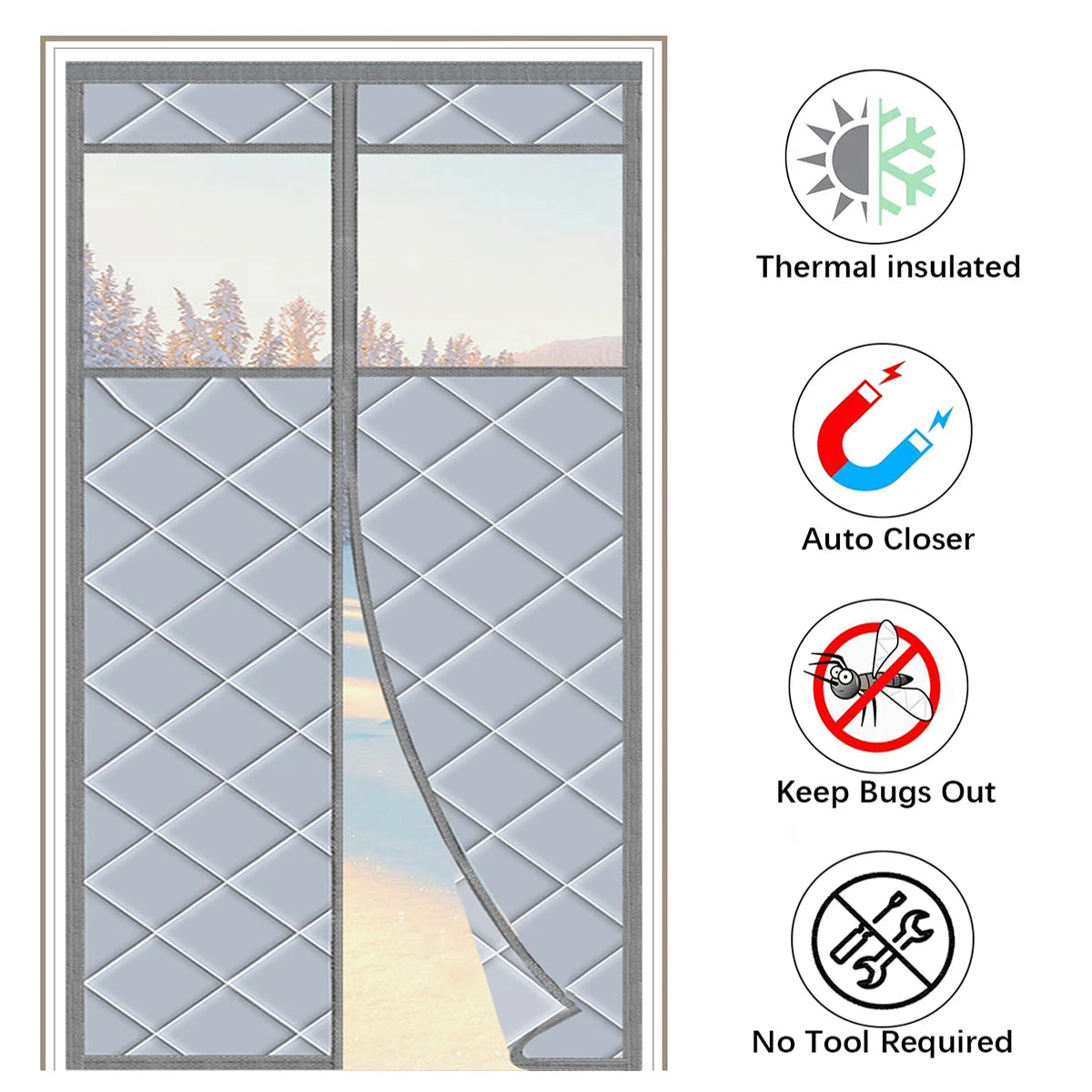 rideau porte gris quilted adhésif moderne isolation hiver épaissi multicouche automatique