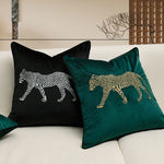 housse coussin brodée léopard velours élégante noir vert décorative maison voiture 45x45cm 30x50cm fixations