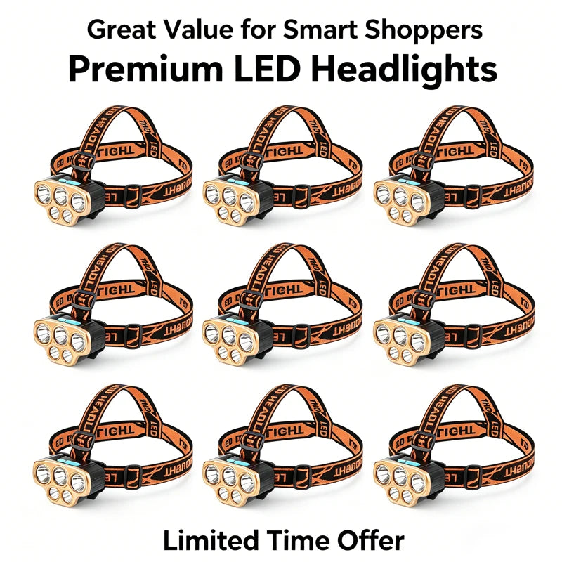 lampe frontale led orange bande ajustable interrupteur charge camping pêche nocturne super lumineuse headlight