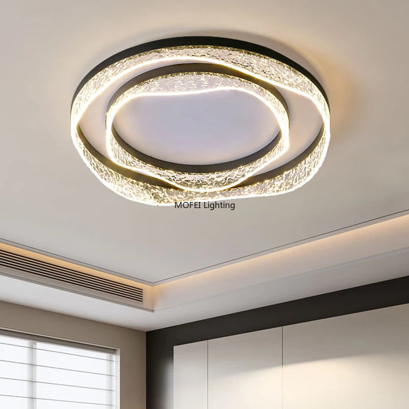 plafonnier led moderne blanc noir texture cristaux éclairage intérieur salon chambre coucher