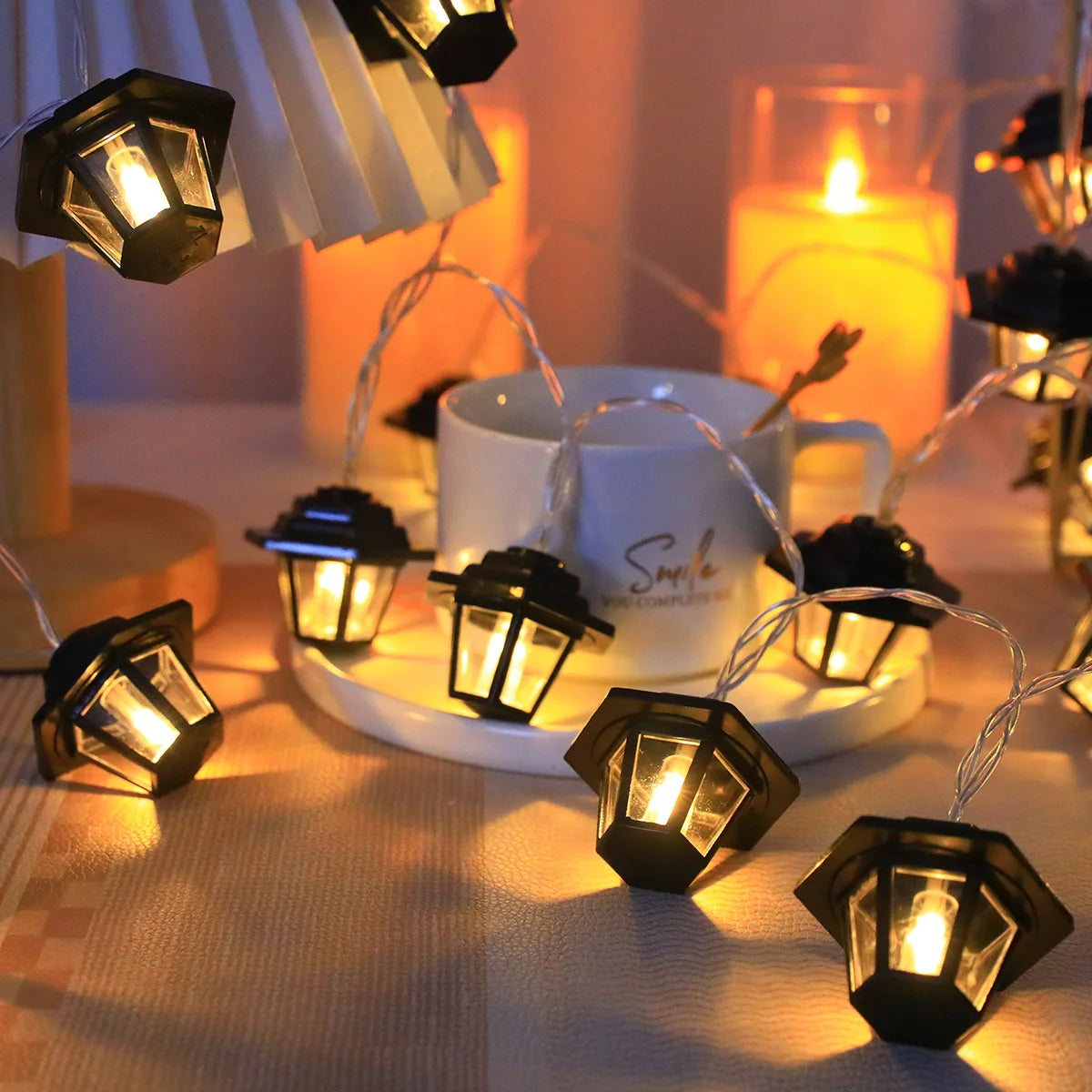 guirlande lumineuse led noir doré hexagonale vintage translucent 10 20 led batterie ramadan mariage