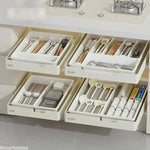Range-couverts tiroir organisateur blanc gris avec compartiments multiples