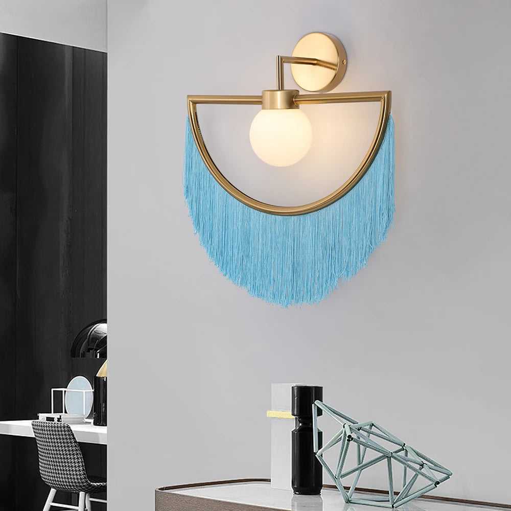 applique murale moderne or blanc rose vert jaune franges acier inoxydable murale led élégante