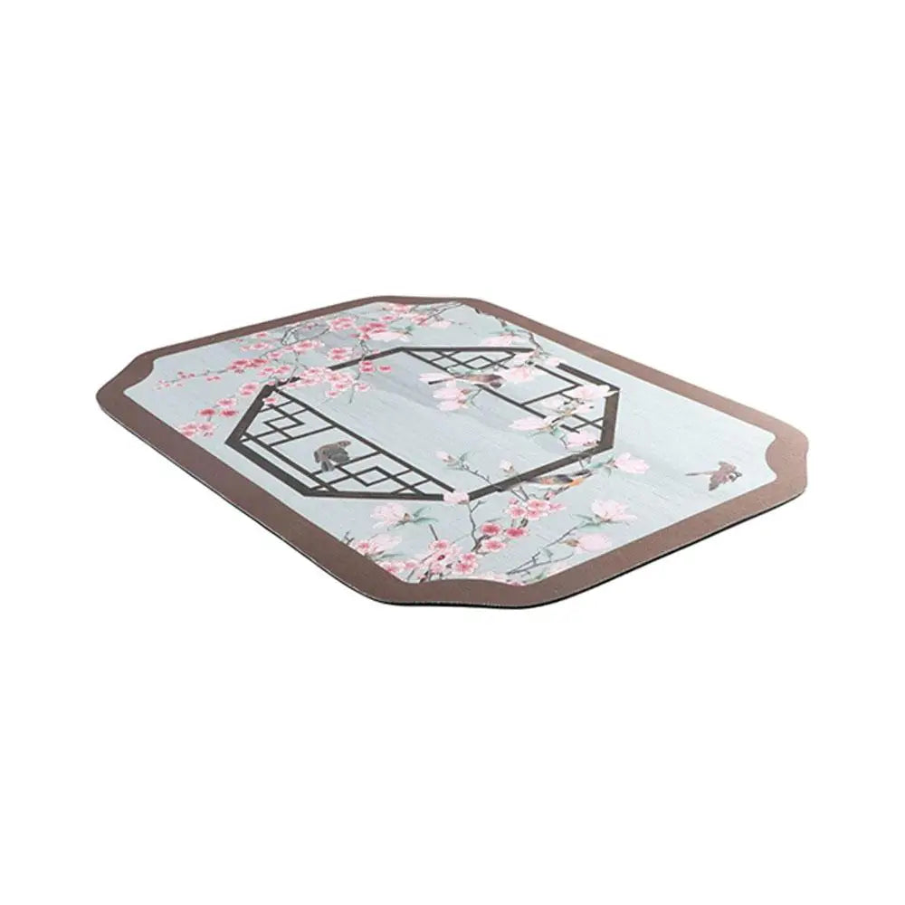 tapis table art traditionnel fleurs oiseaux bleu clair beige brun