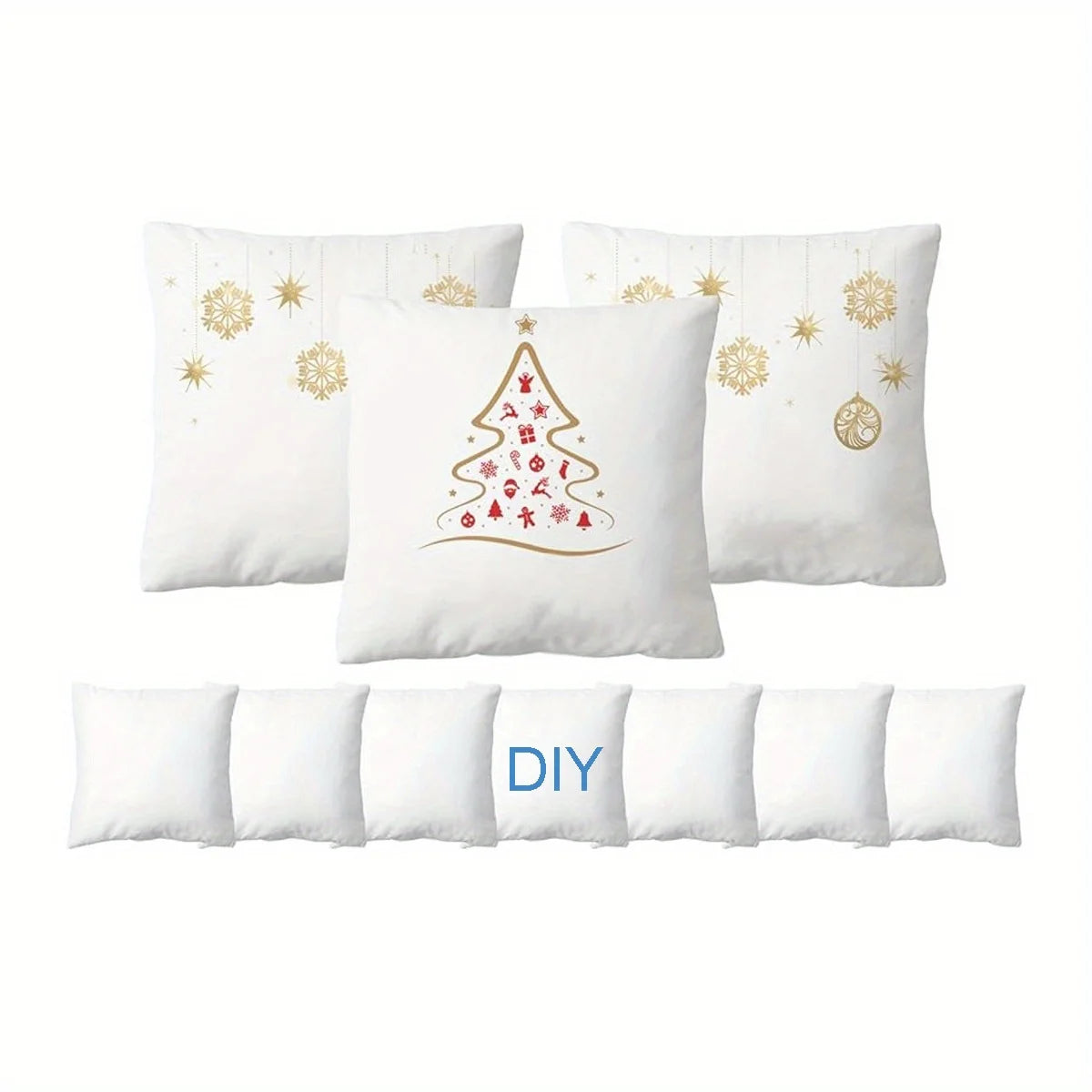 coussins blancs motif noel arbre boules modernes 40x40cm 10pcs opaques eyelets