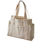 sac main toile beige clair poches poignées détachables moderne casual