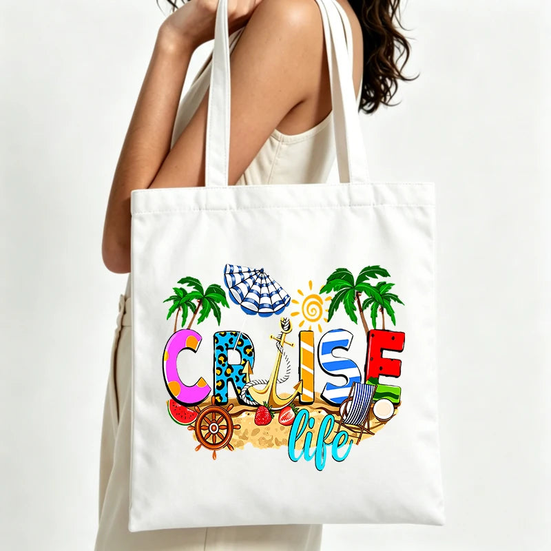 sac main toile blanc motif cartoonesque poignées moderne sans fermeture éclair