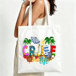 sac main toile blanc motif cartoonesque poignées moderne sans fermeture éclair