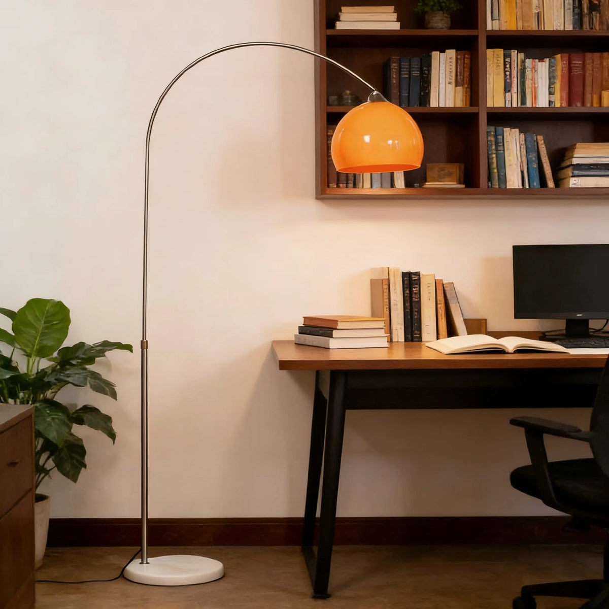 lampe sol moderne orange blanc gris base plate abat jour flexible vitrail led 16