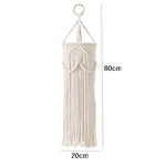lampe suspendue boho macramé blanc cassé motifs géométriques boule bois franges decoration maison salon