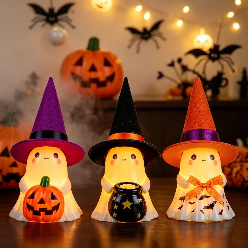 décoration halloween fantôme led citrouille chapeau sorcière nuit mignon ornement table figurine