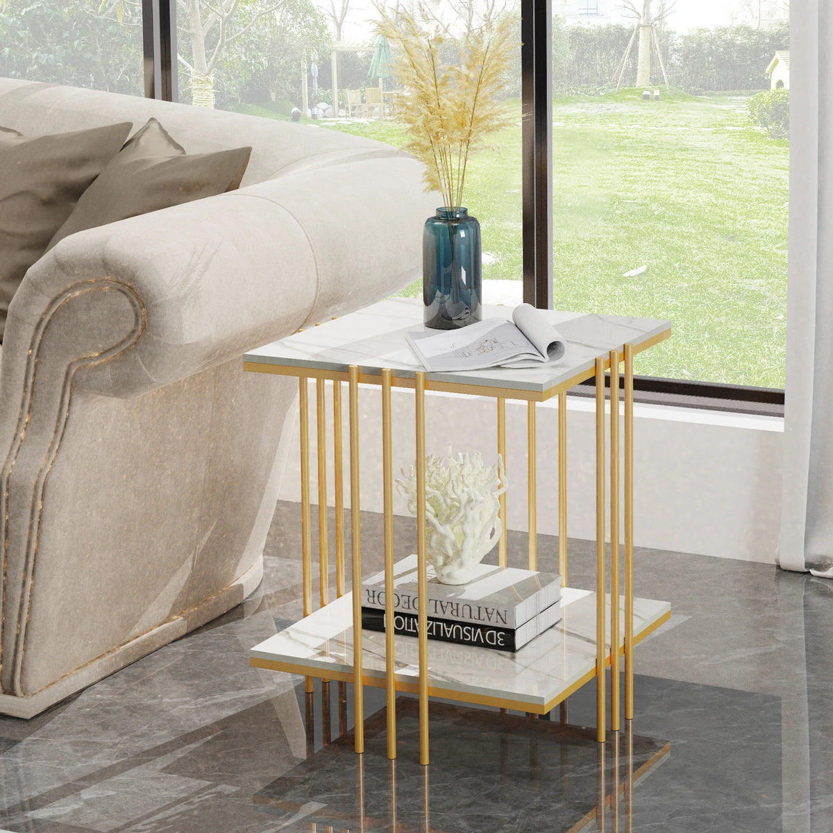 table d'appoint moderne marbre blanc doré noir salon chambre minimaliste