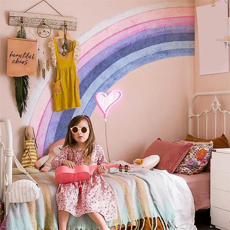 papier peint arc ciel moderne enfant rose violet bleu adhésif mural plusieurs pièces opaque
