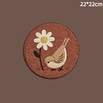 tapis protection tasses rose marron oiseaux fleurs brodés traditionnel artisanal coton polyester