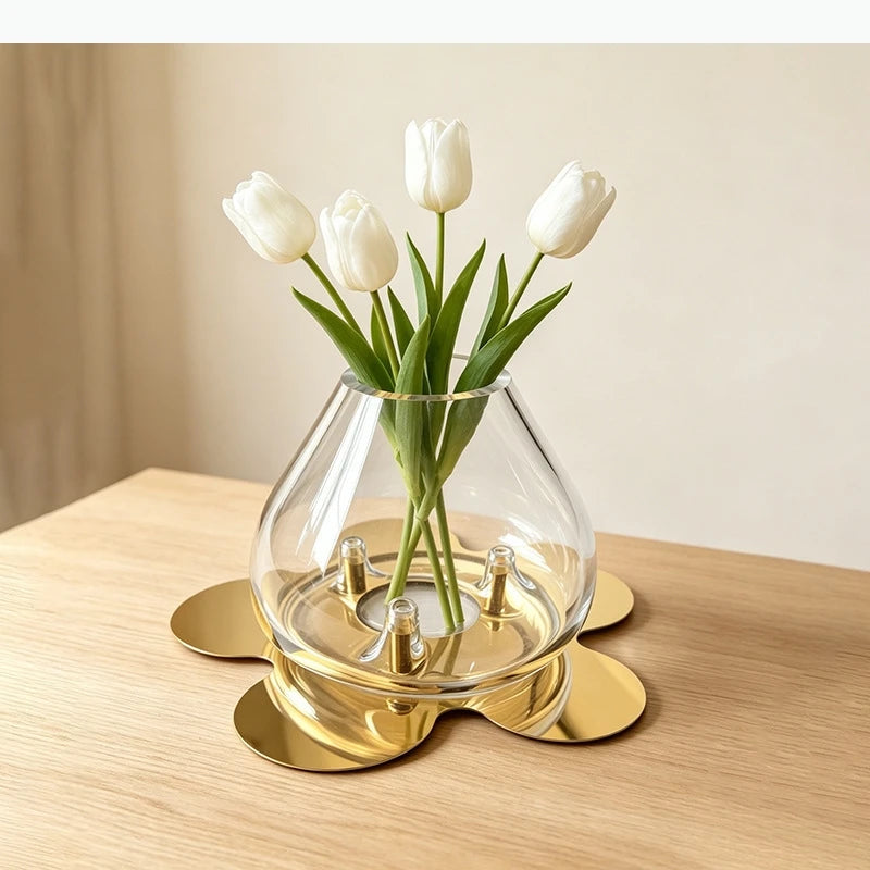 vase transparent moderne élégant verre doré simple intérieur décoration fleur arrangement table