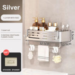 étagère salle bain aluminium double sans perçage moderne adhésif étagères crochets argenté