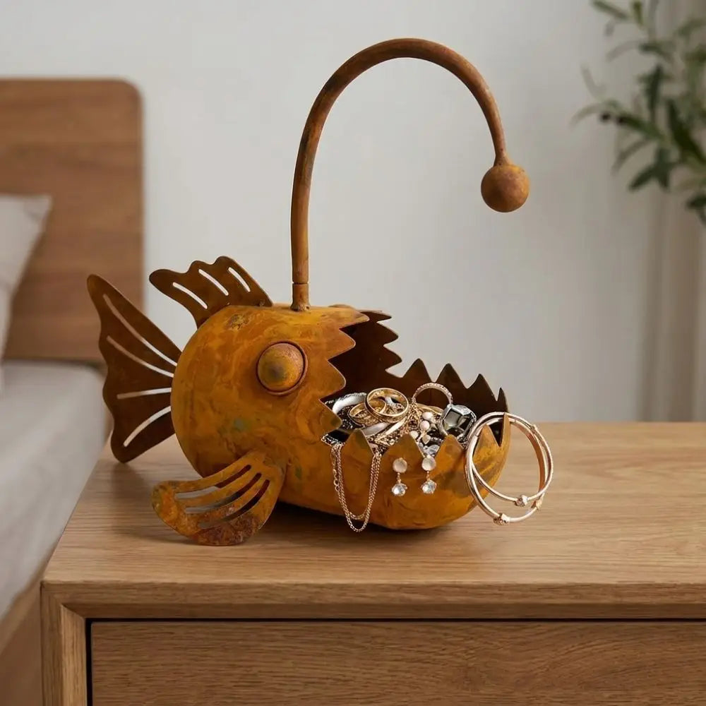 cache plantes forme poisson orange rouille texture écailles artisanal rustique sans fixation plante succulentes