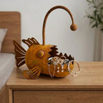 cache plantes forme poisson orange rouille texture écailles artisanal rustique sans fixation plante succulentes